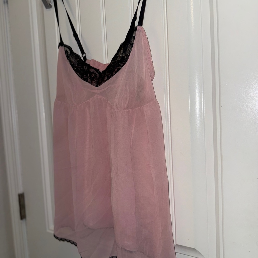 Victoria's Secret Blush and Black Lace Trim lingerie Babydoll